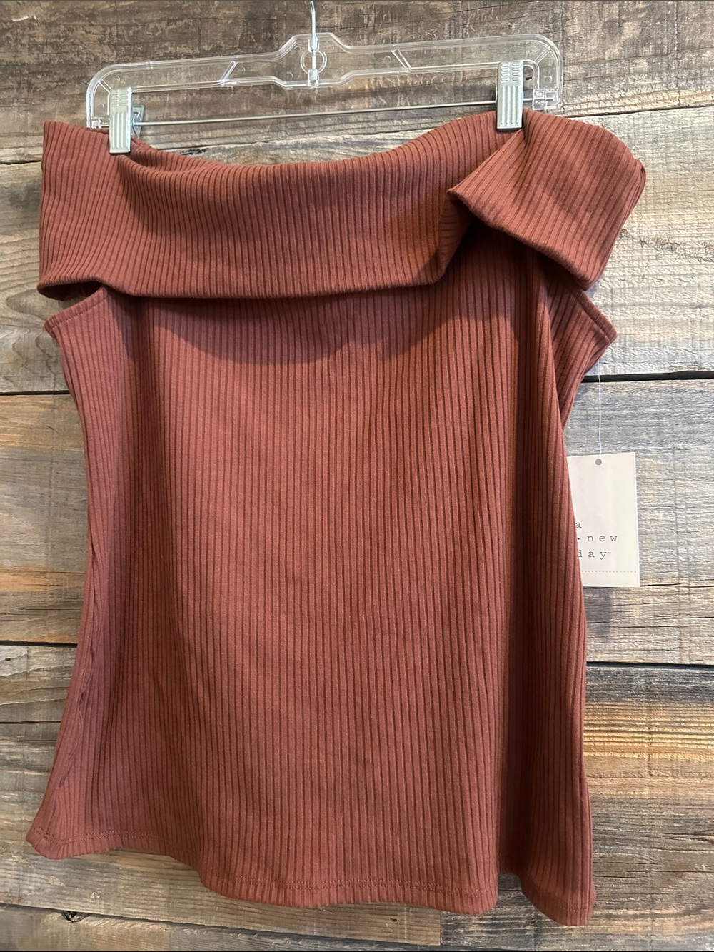 a new day Ribbed Off-Shoulder Top in Rust